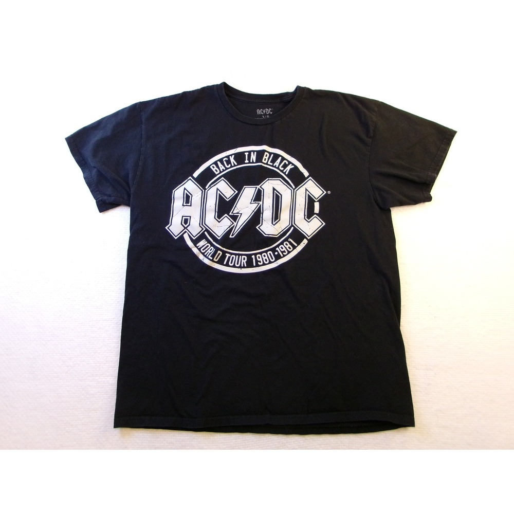 AC/DC Back In Black World Tour 1980-1981 Graphic T-Shirt Mens Large Black Cotton